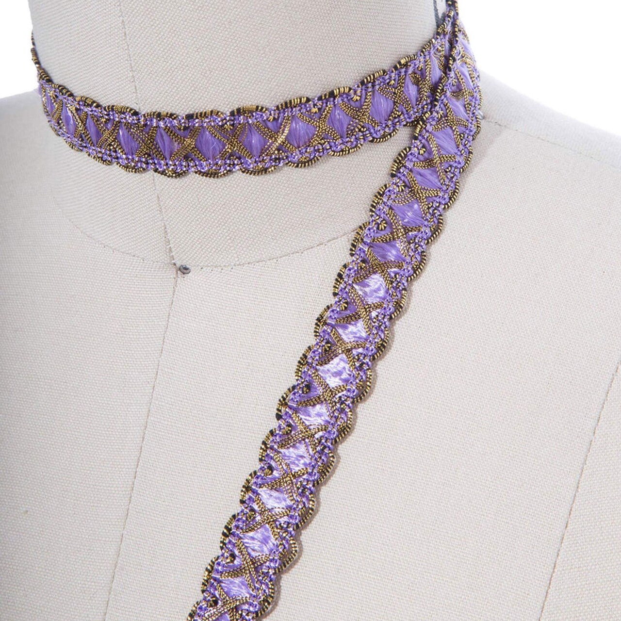 2 Yards 5/8 Inch Lavender and Antique Gold Braided Upholstery Gimp Trim for Victorian Decor